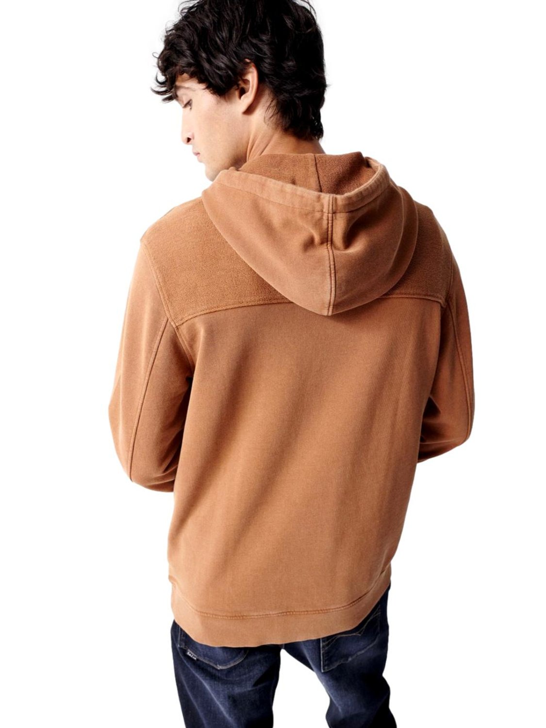 Sudadera con capucha mezcla de tejidos Salsa Marrón - Bicos de Fío