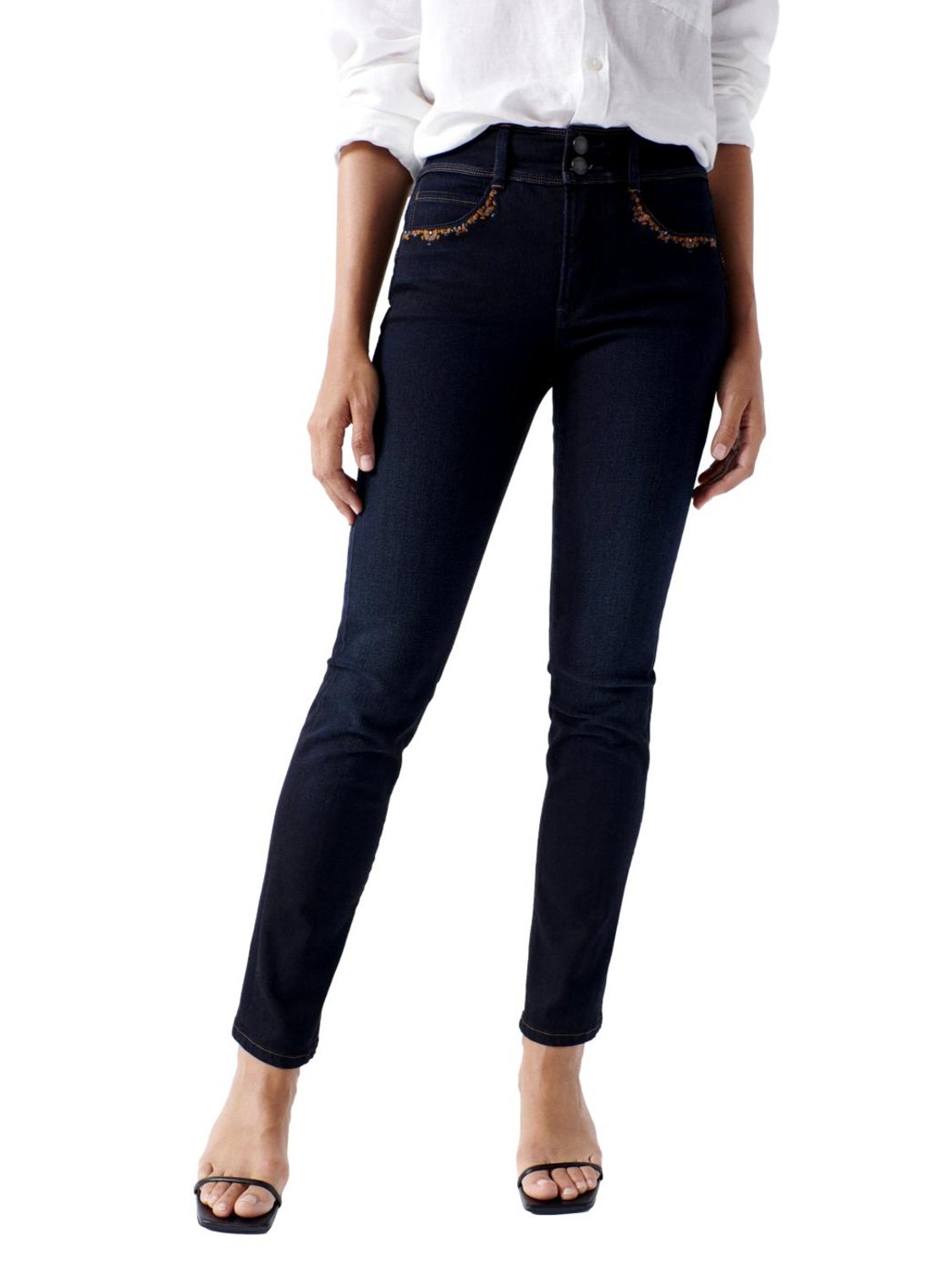 Vaqueros Salsa Push In Secret Slim Detalles Bolsillo Azul - Bicos de Fío