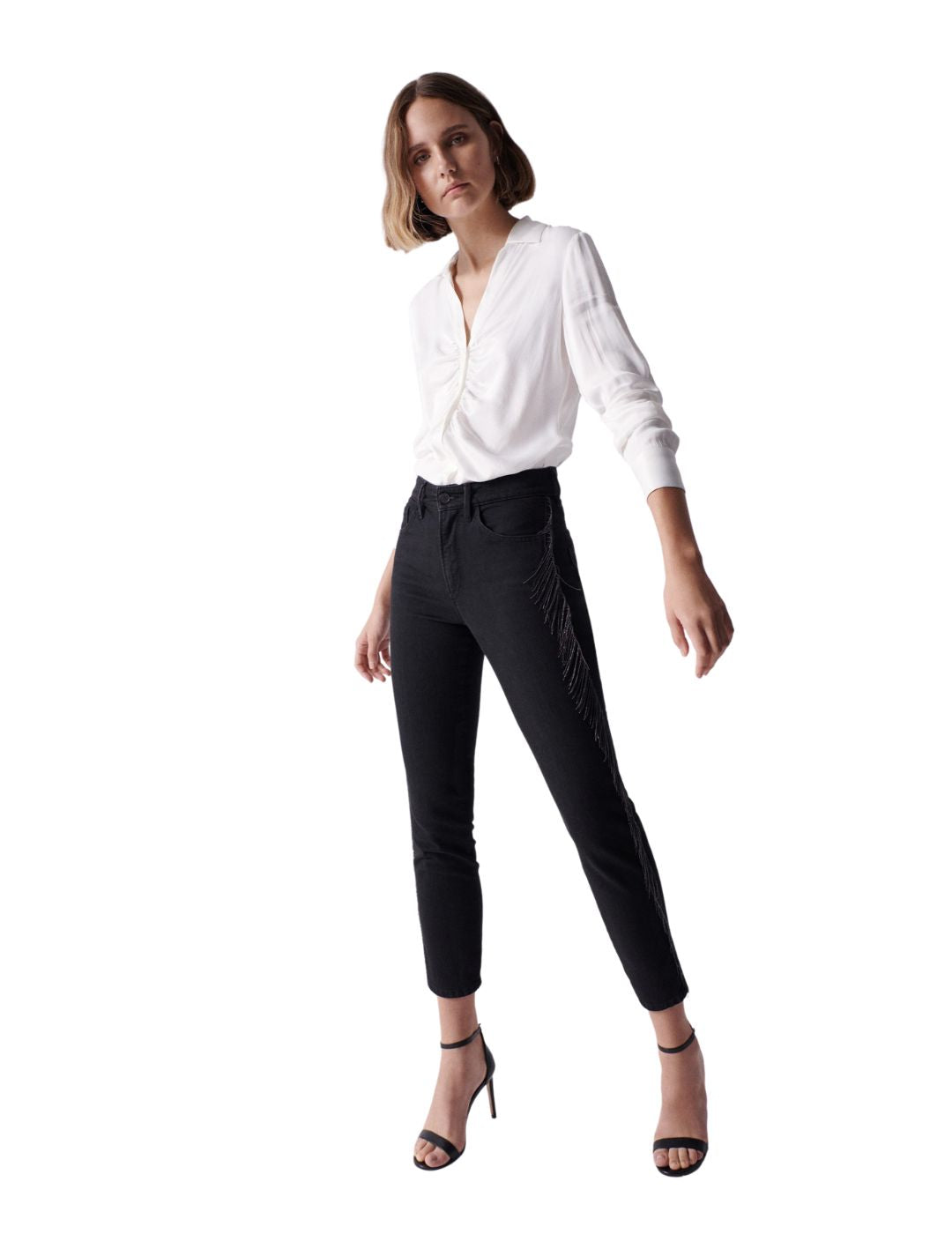 Blusa de satén acanalado Salsa Blanco - Bicos de Fío