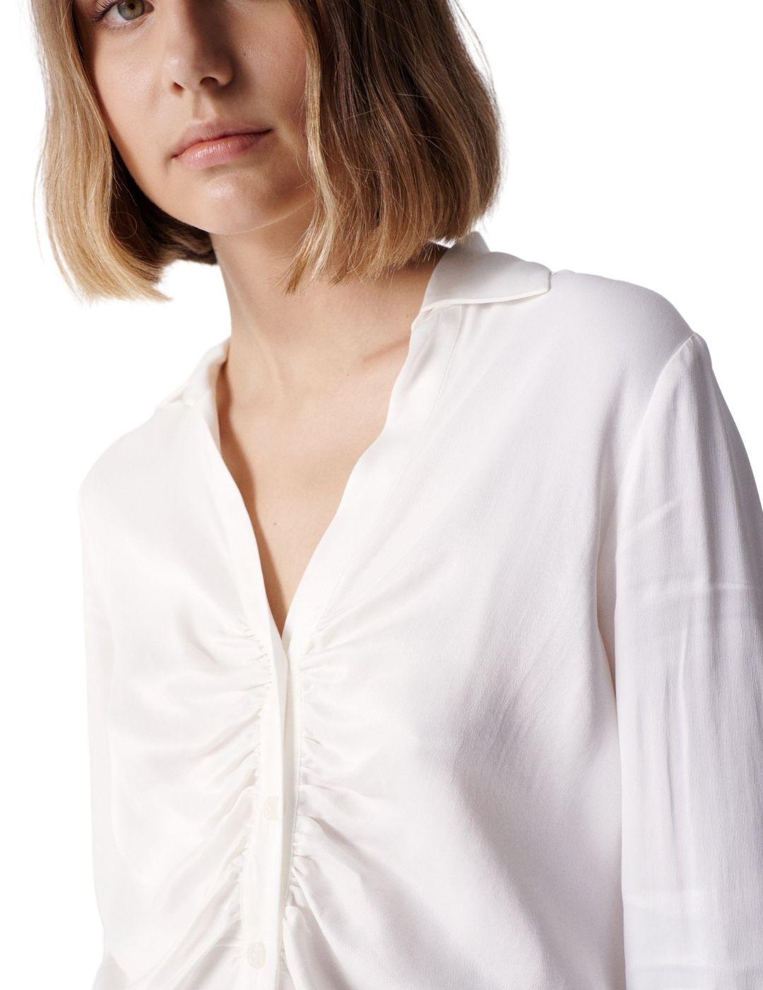 Blusa de satén acanalado Salsa Blanco - Bicos de Fío