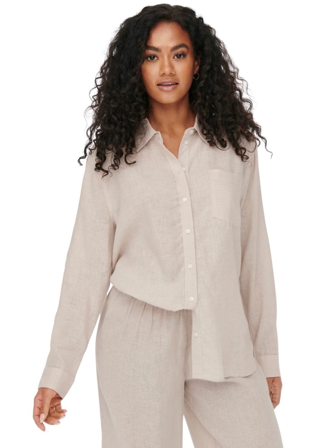 Camisa de lino Only Onltokyo Beige - Bicos de Fío