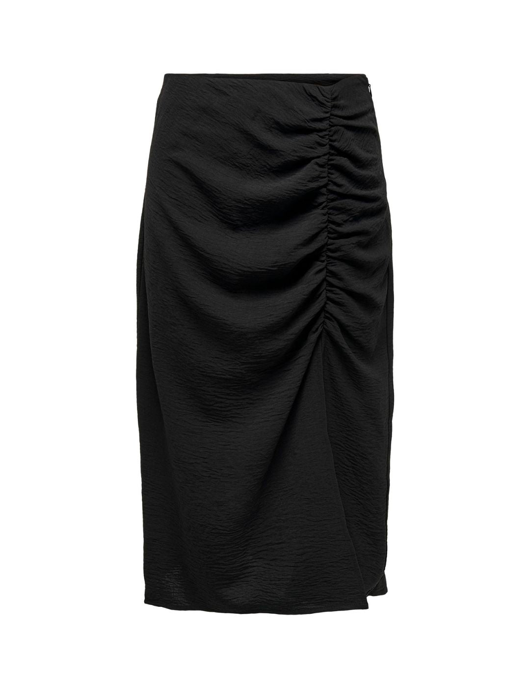 Falda midi con fruncido y apertura lateral Only Onlmette Negro - Bicos de Fío