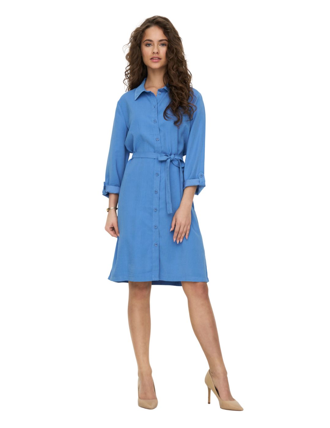Vestido camisero manga 3/4 Only Laris Azul - Bicos de Fío