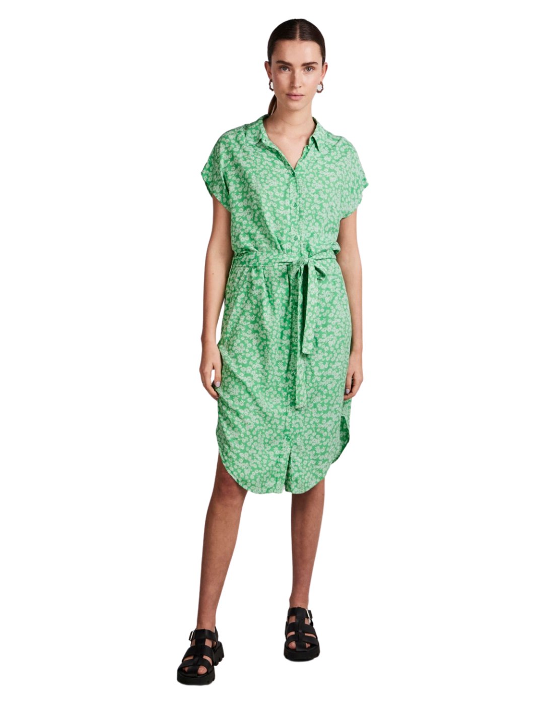 Vestido camisero verde estampado Pieces Nya | Bicos de Fío