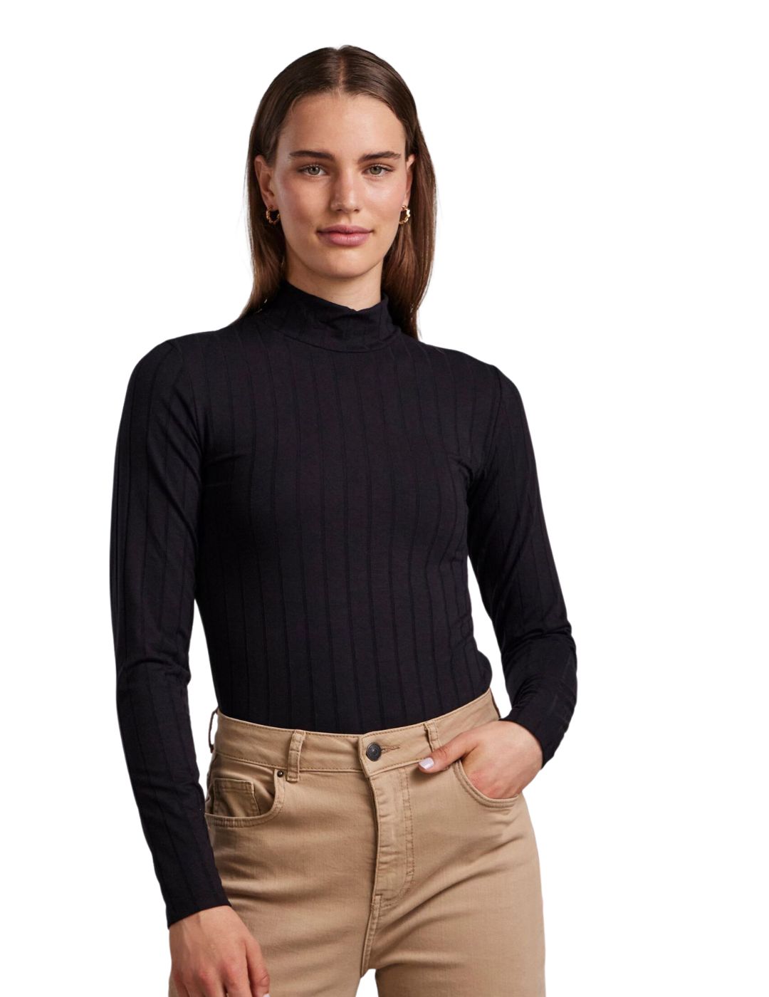 Camiseta de manga larga y cuello alto Pîeces Pcfemke Negro - Bicos de Fío