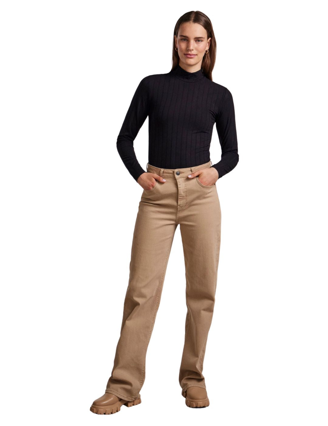 Camiseta de manga larga y cuello alto Pîeces Pcfemke Negro - Bicos de Fío