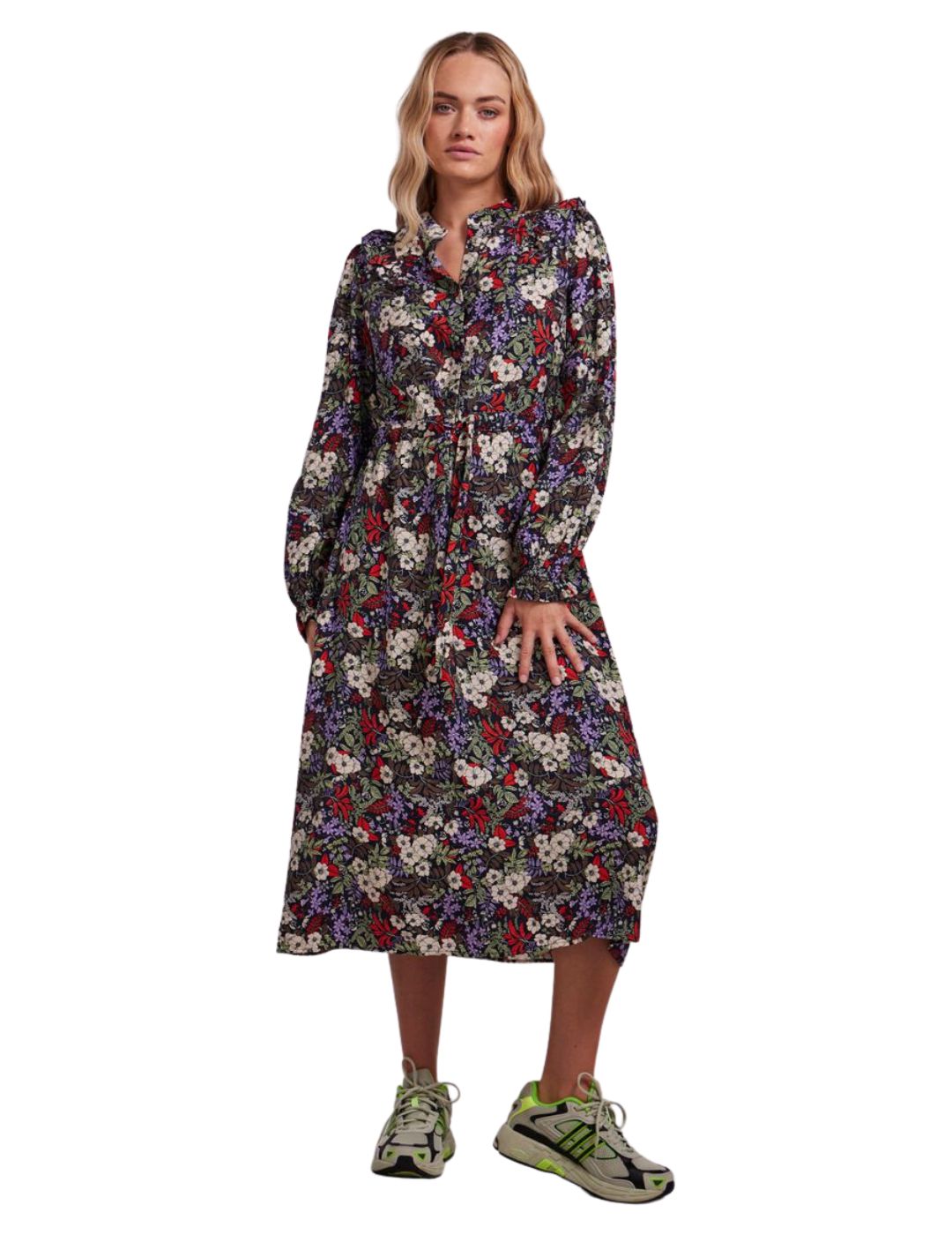 Vestido maxi con estampado floral Pieces Neela Multicolor - Bicos de Fío