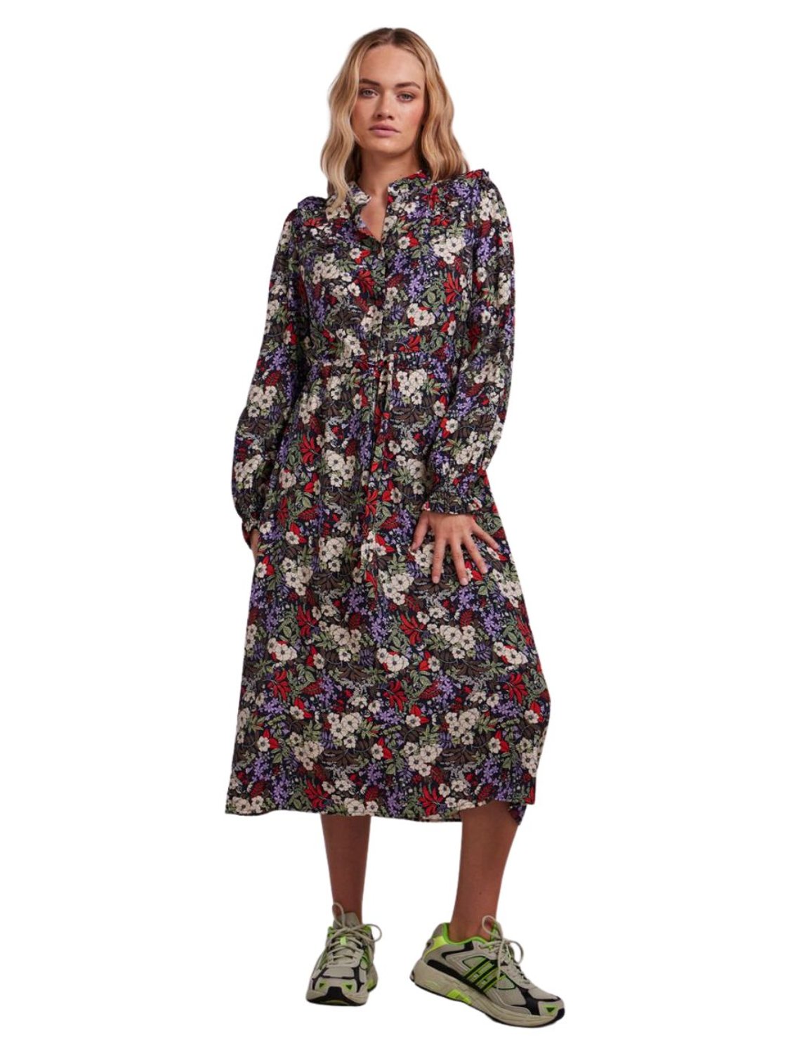 Vestido maxi con estampado floral Pieces Neela Multicolor - Bicos de Fío