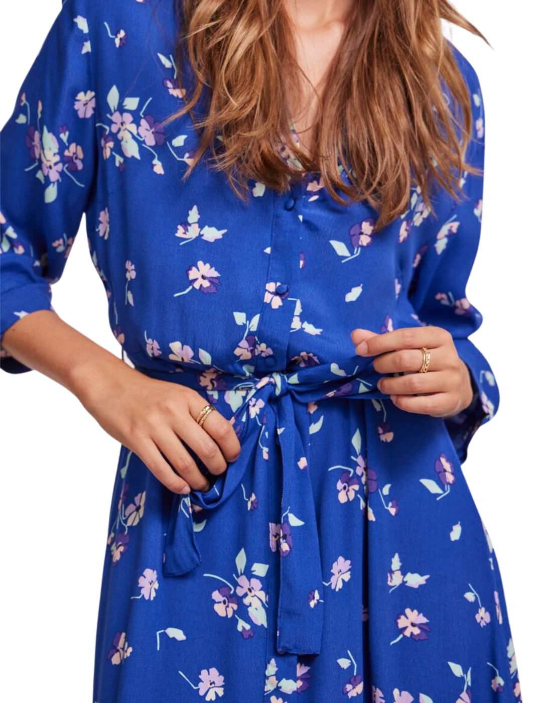 Vestido midi con estampado floral Pieces Pcnikita Azul - Bicos de Fío
