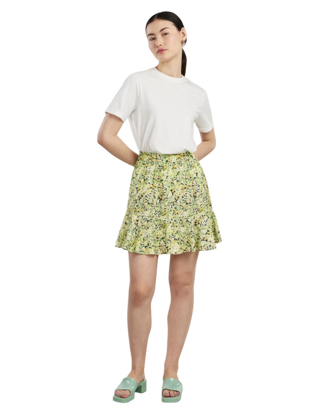 Minifalda verde estampada Pieces | Bicos de Fío