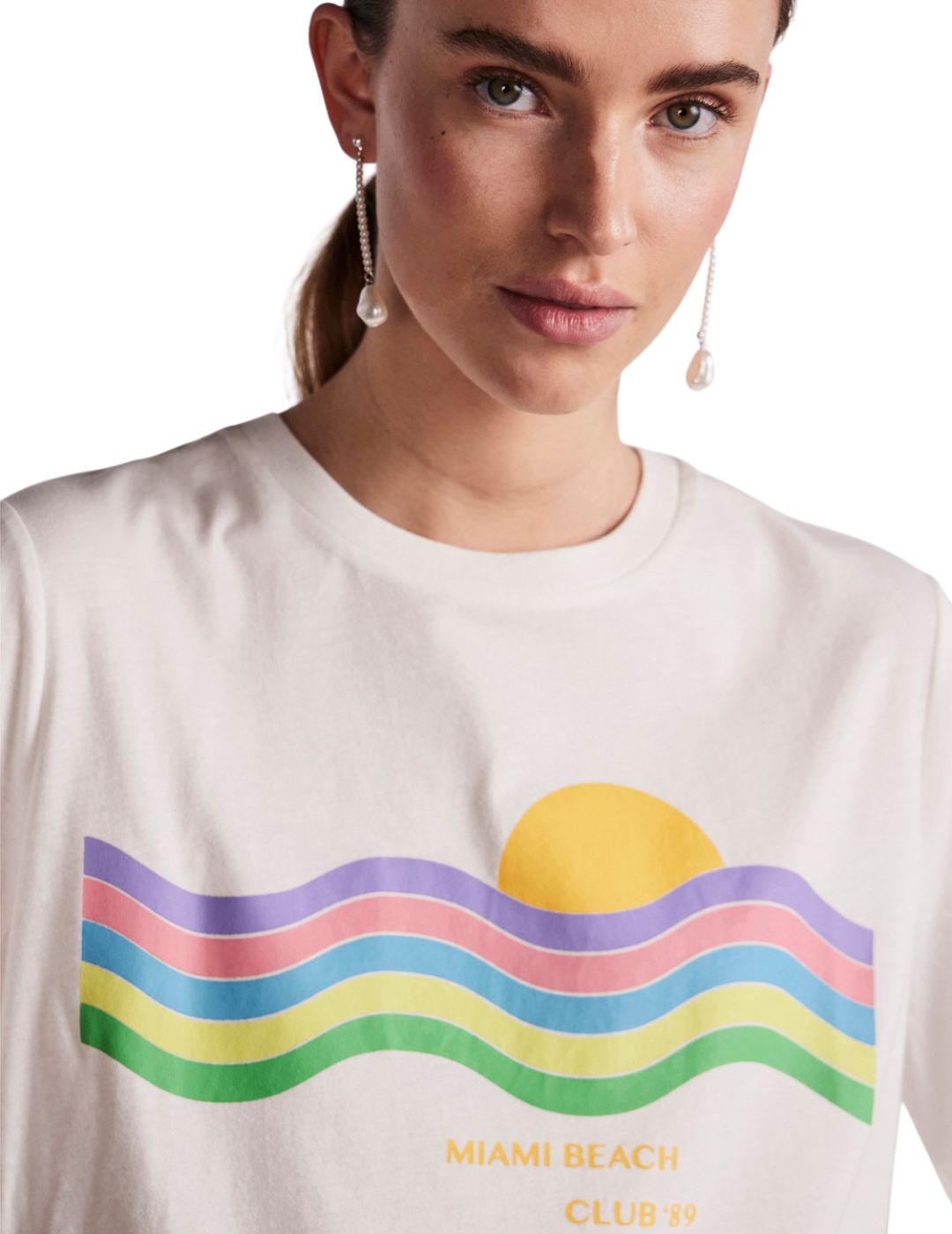 Camiseta de manga corta para mujer Pieces Miami Blanco - Bicos de Fío