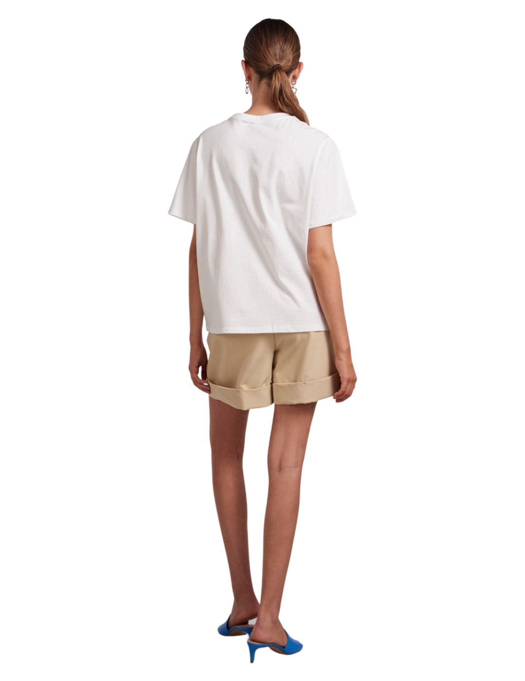 Camiseta de manga corta para mujer Pieces Santa Cruz Blanco - Bicos de Fío
