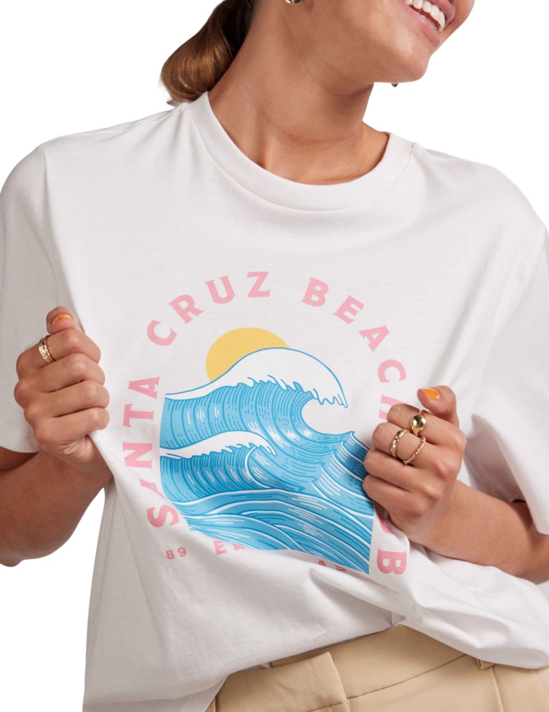 Camiseta de manga corta para mujer Pieces Santa Cruz Blanco - Bicos de Fío