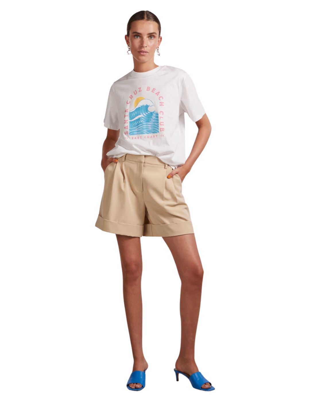Camiseta de manga corta para mujer Pieces Santa Cruz Blanco - Bicos de Fío