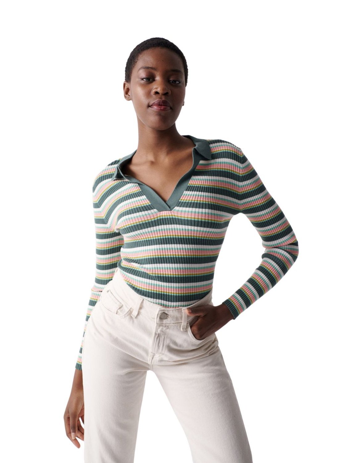 Camiseta de polo de punto canalé Salsa Multicolor - Bicos de Fío