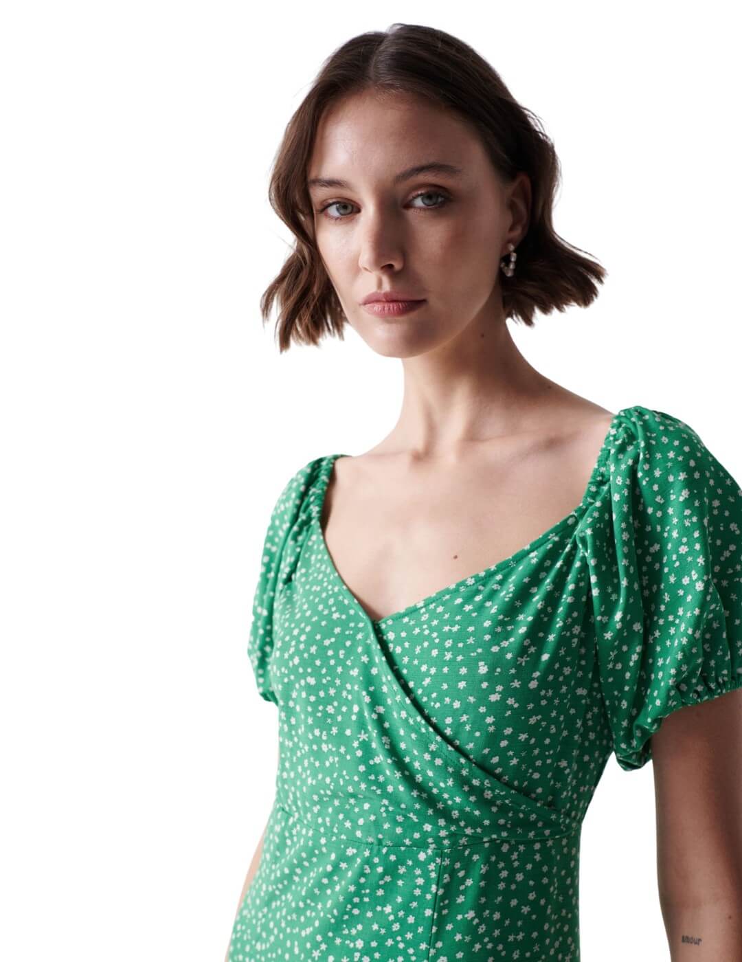 Vestido midi estampado floral Salsa Verde | Bicos de Fío