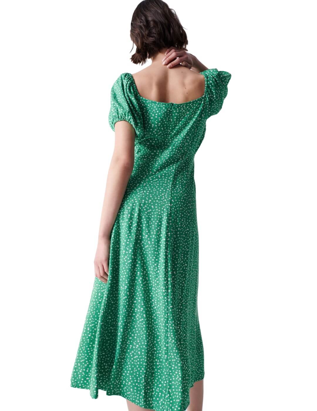 Vestido midi estampado floral Salsa Verde | Bicos de Fío