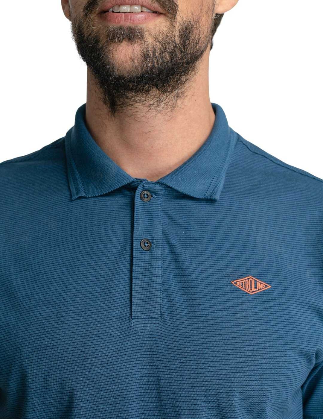 Polo azul de manga corta con logo Petrol Industries | Bicos de Fío