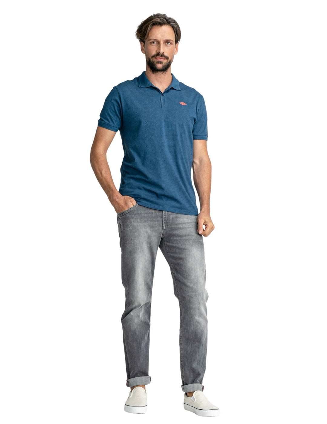 Polo azul de manga corta con logo Petrol Industries | Bicos de Fío
