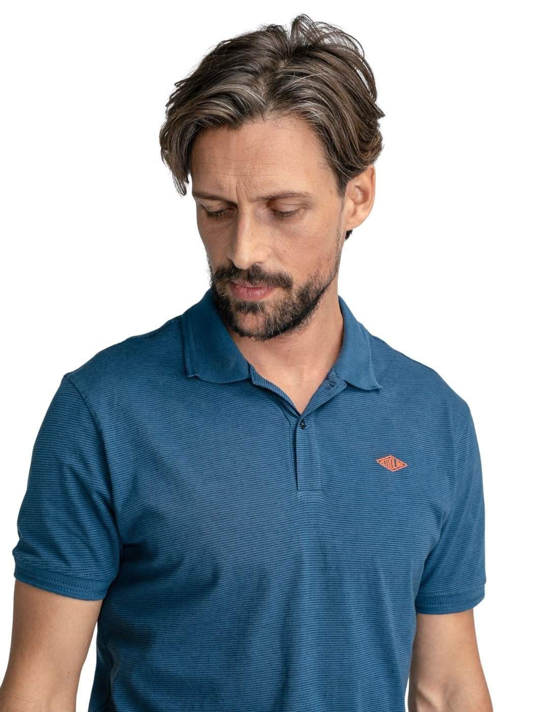 Polo azul de manga corta con logo Petrol Industries | Bicos de Fío