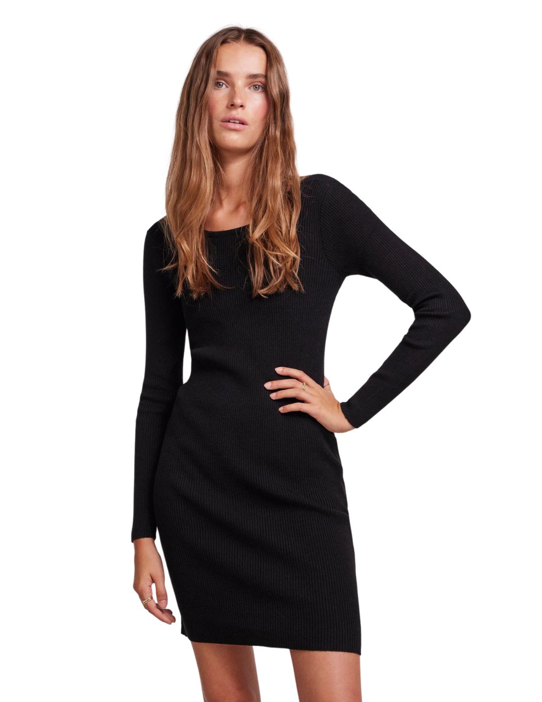 Vestido de punto con espalda abierta Pieces Pcnia Negro - Bicos de Fío