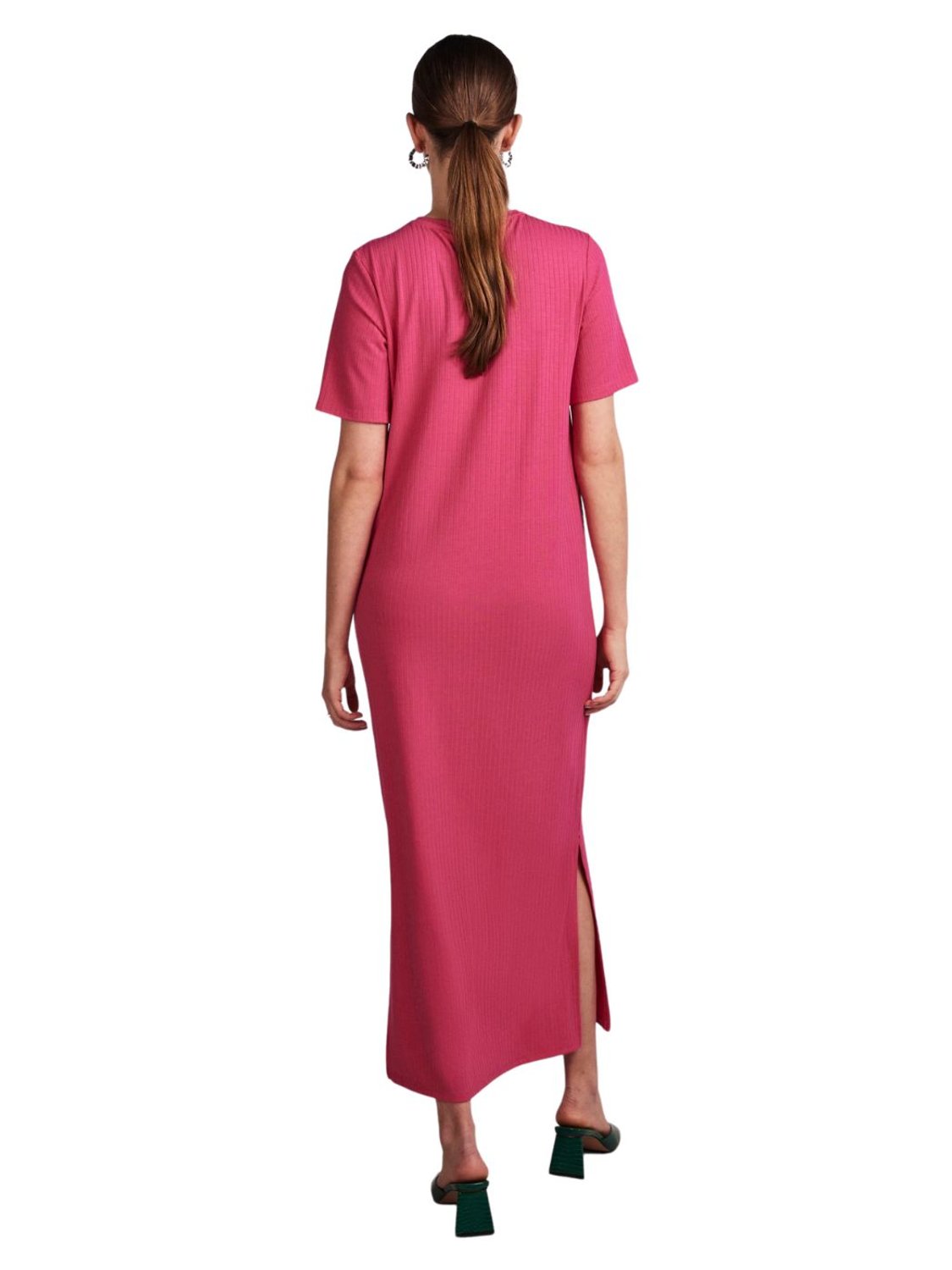 Vista trasera vestido largo Pieces Kylie Fucsia - Bicos de Fío