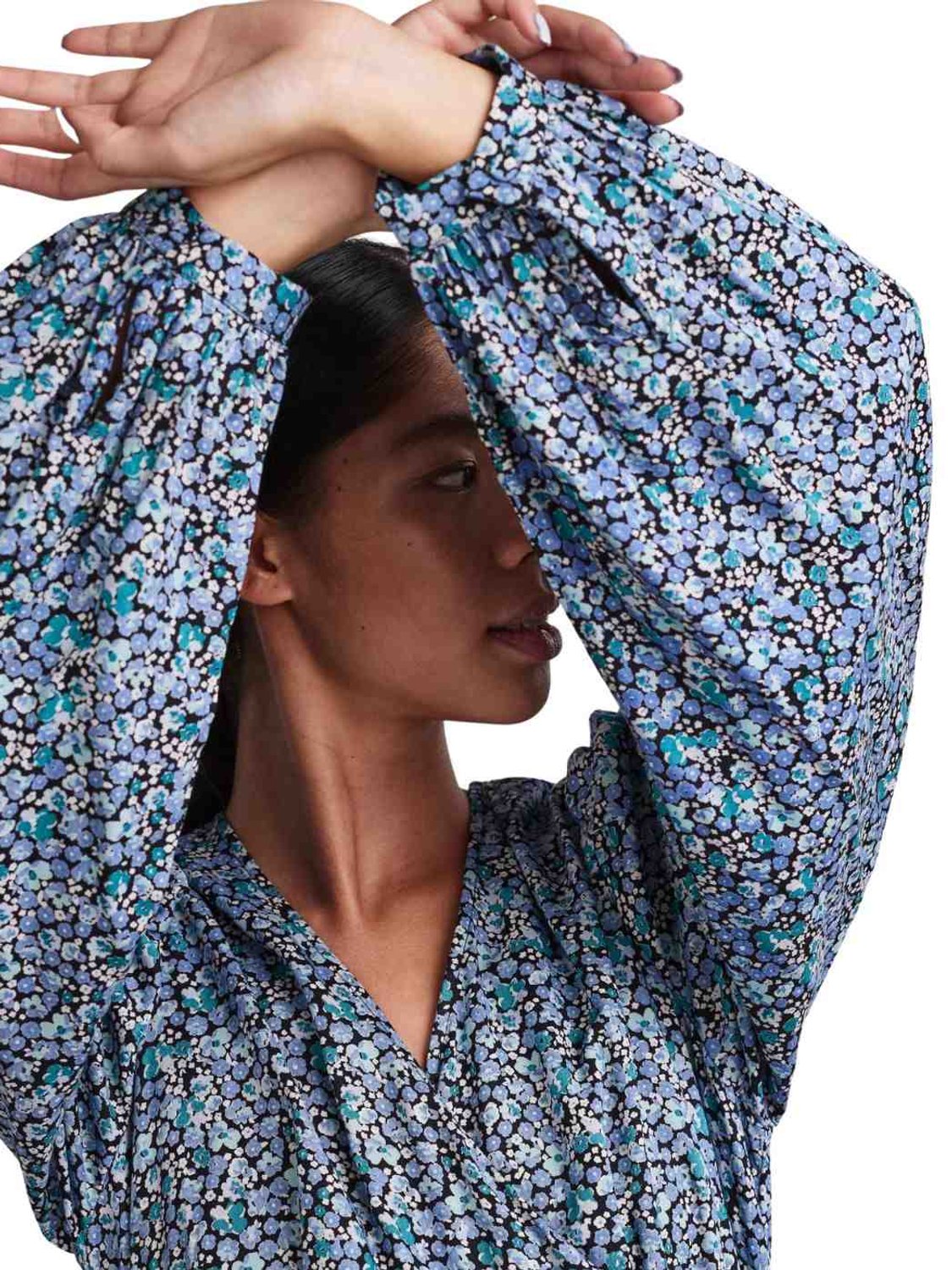 Vestido midi estampado Pieces Brock Azul - Bicos de Fío
