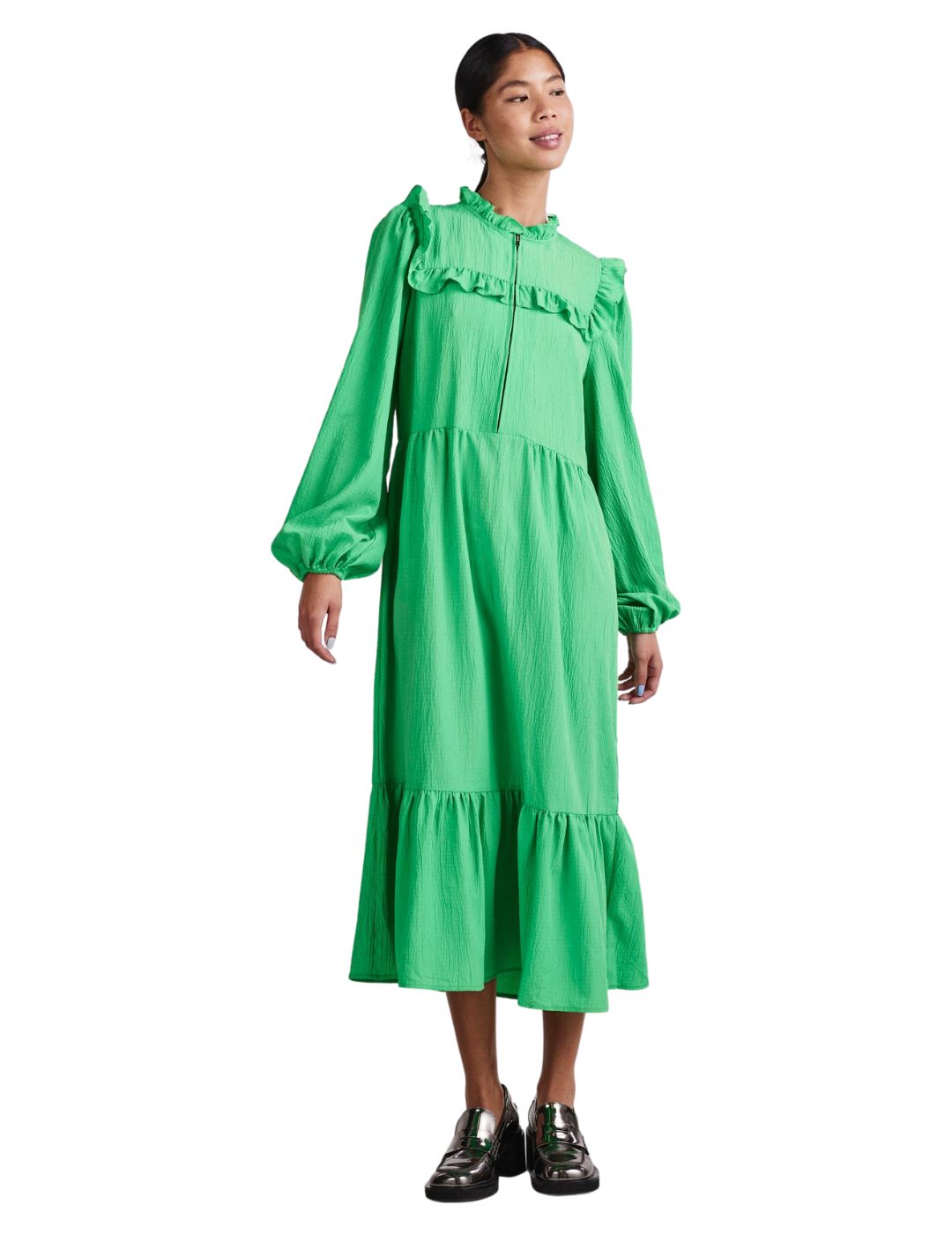 Vestido midi Pieces Brianna Verde - Bicos de Fío