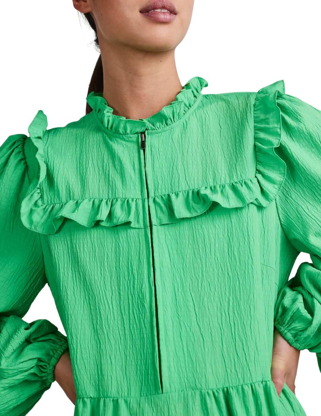 Vestido midi Pieces Brianna Verde - Bicos de Fío