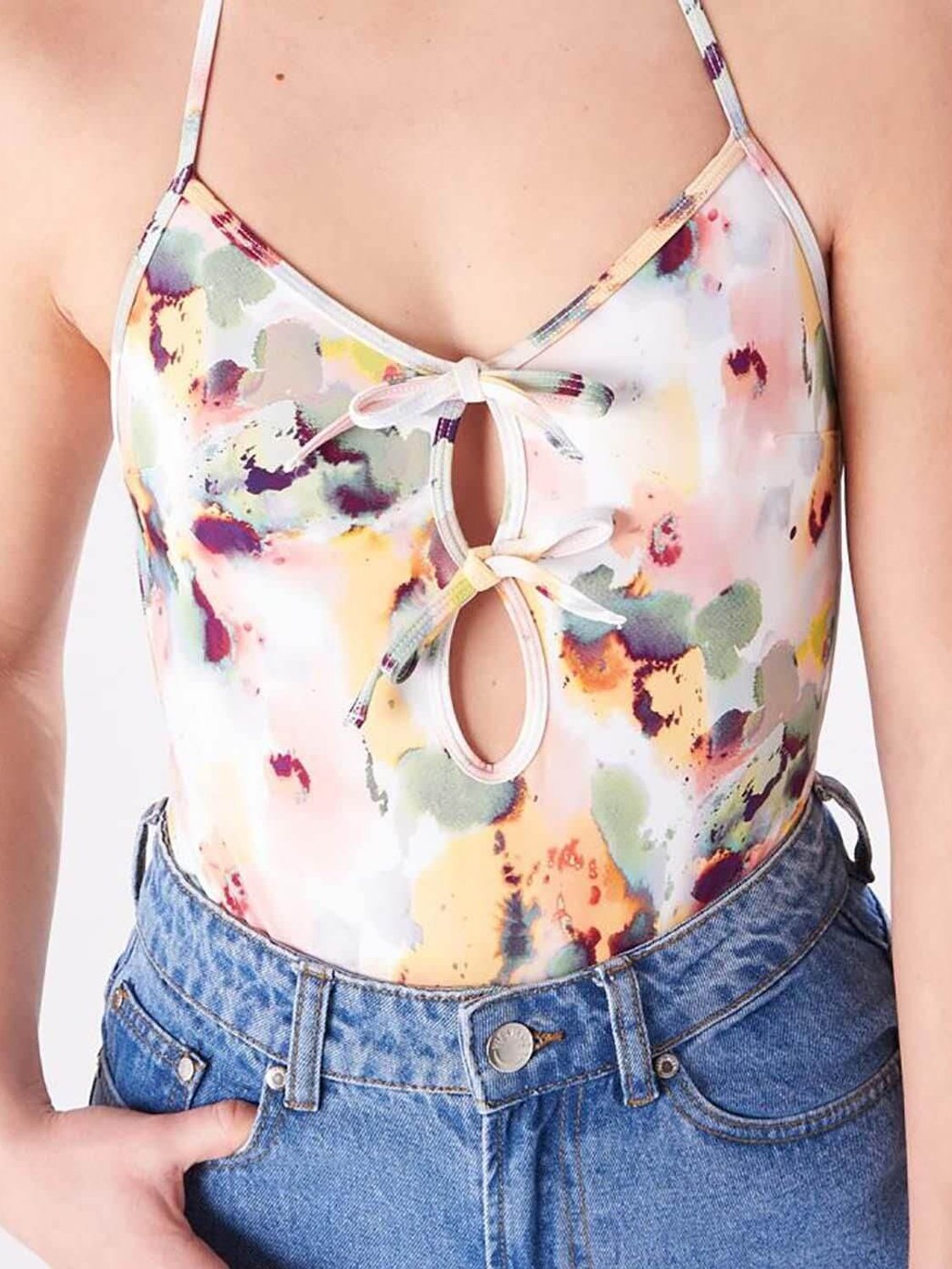 Bañador con estampado floral 24 Colours Beige - Bicos de Fío