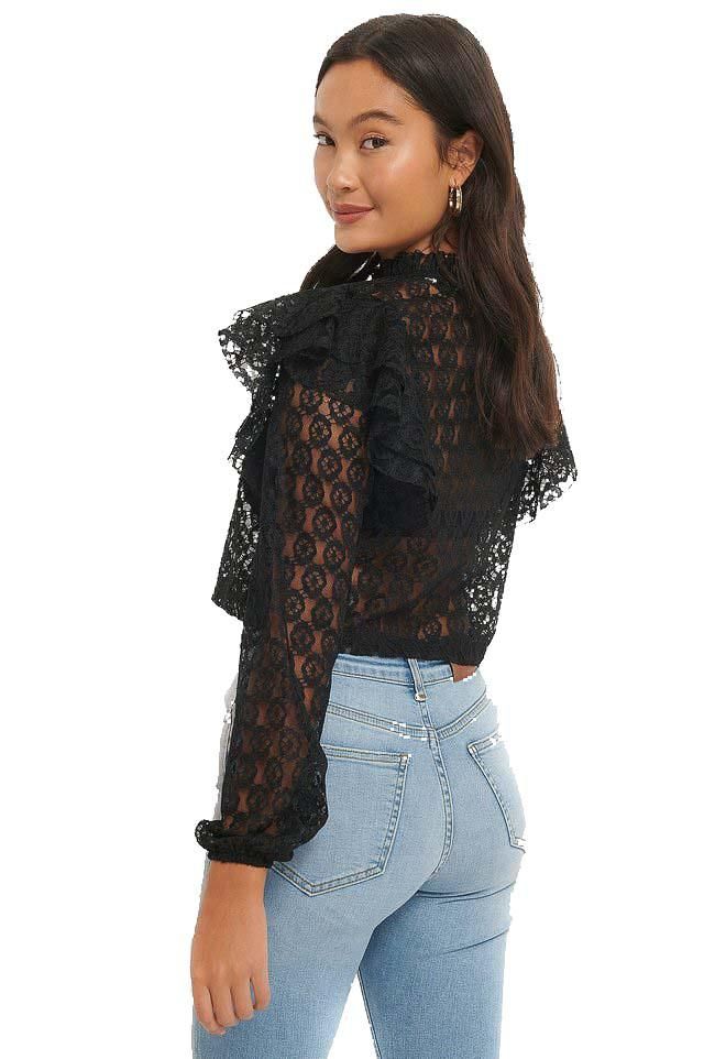 Blusa con volantes NA-KD Negro - Bicos de Fío