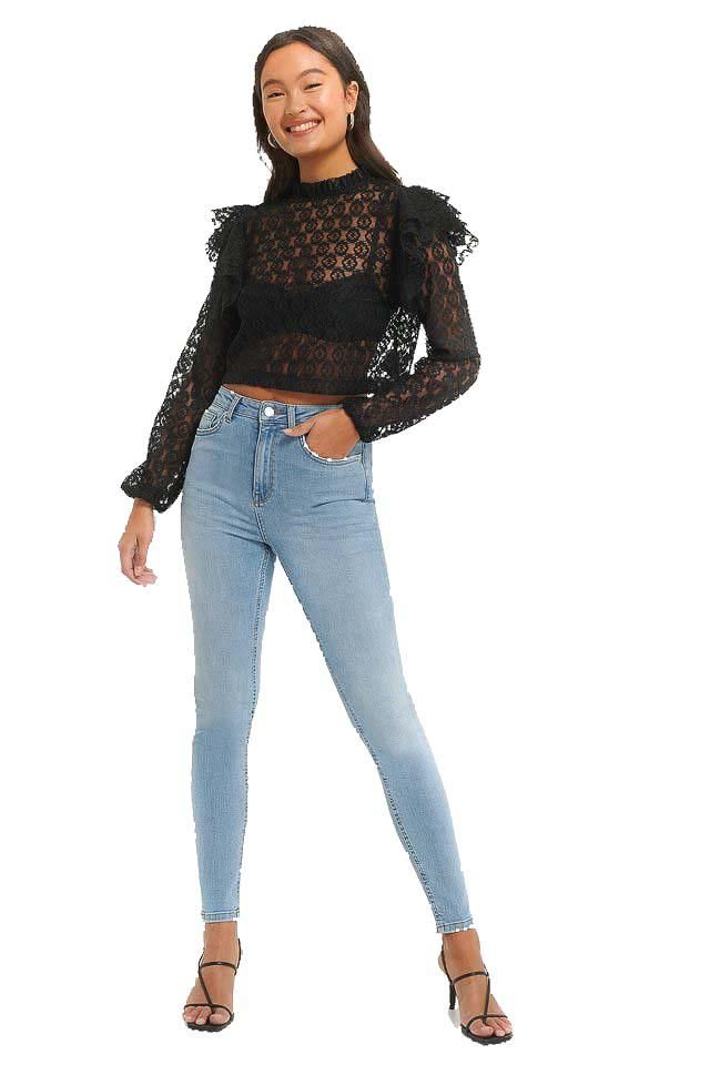 Blusa con volantes NA-KD Negro - Bicos de Fío