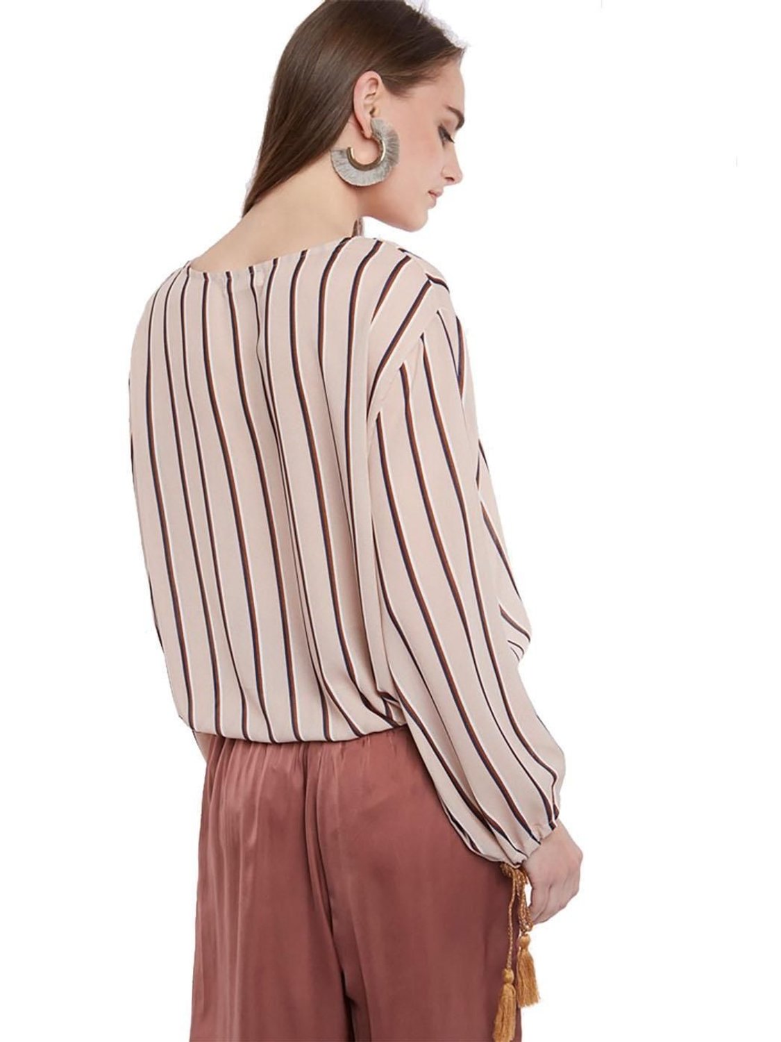 Blusa MEISIE Rayas Fruncido Beige - Bicos de Fío