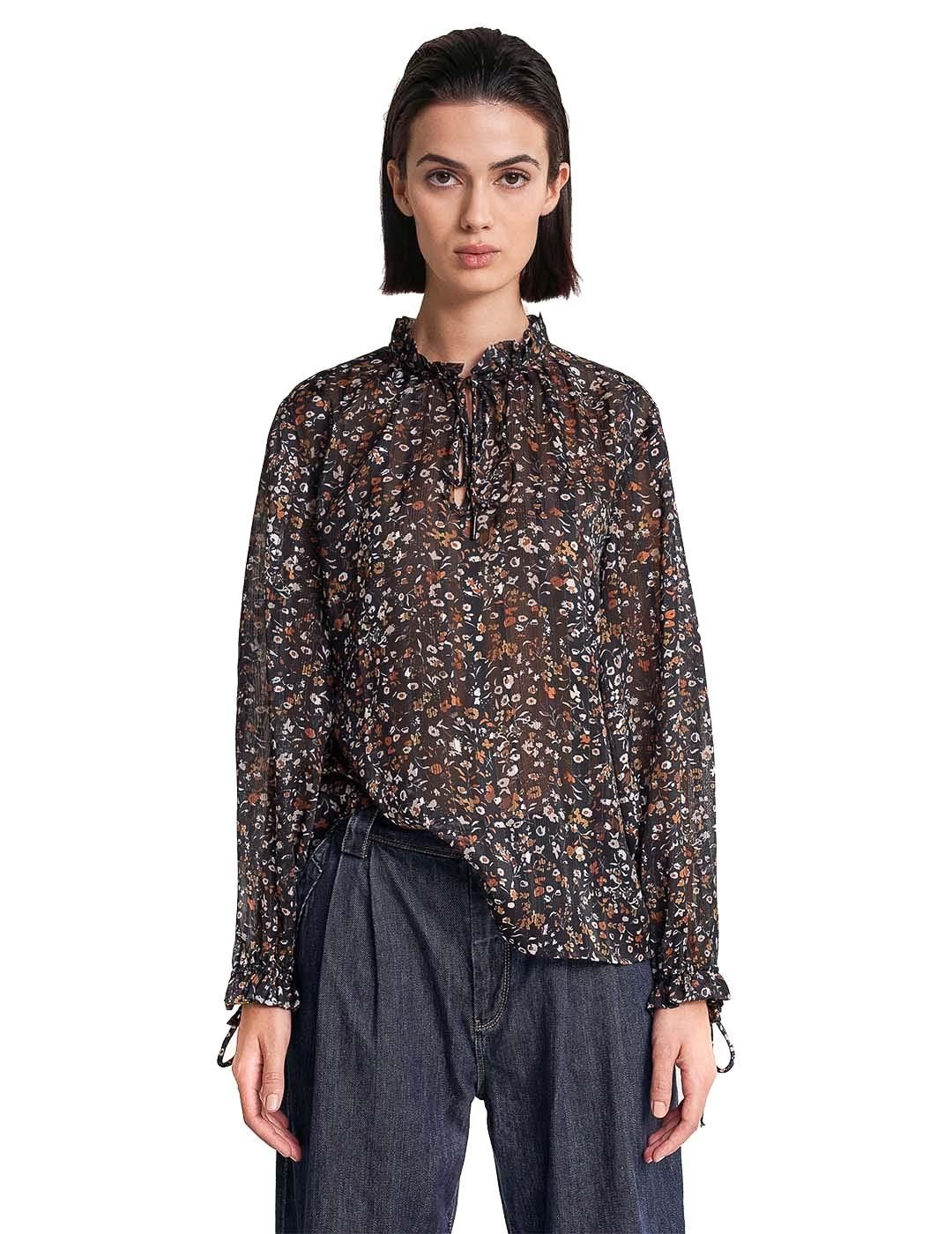 Blusa Salsa Jeans estampado floral Negro - Bicos de Fío