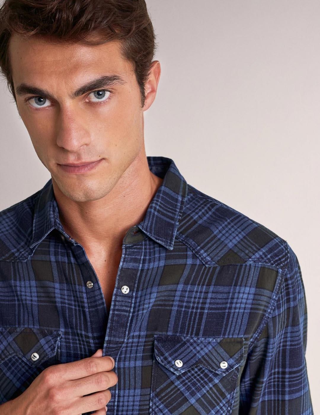 Camisa ajedrezada Salsa Jeans Azul - Bicos de Fío