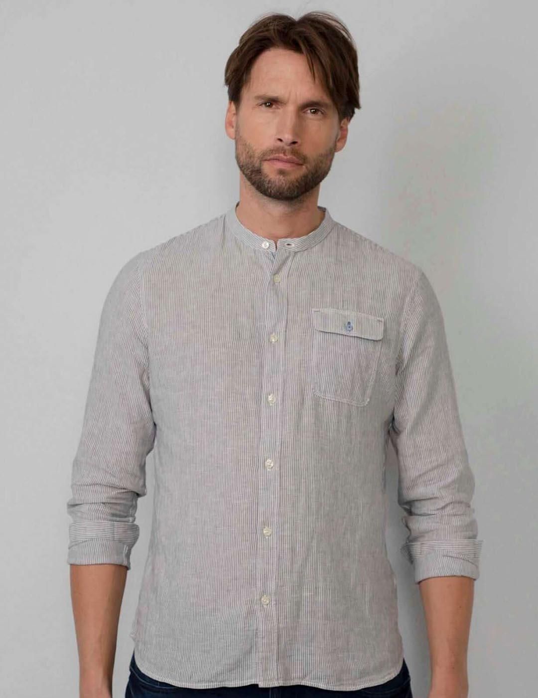 Camisa de lino Petrol Industries Rayas Gris - Bicos de Fío