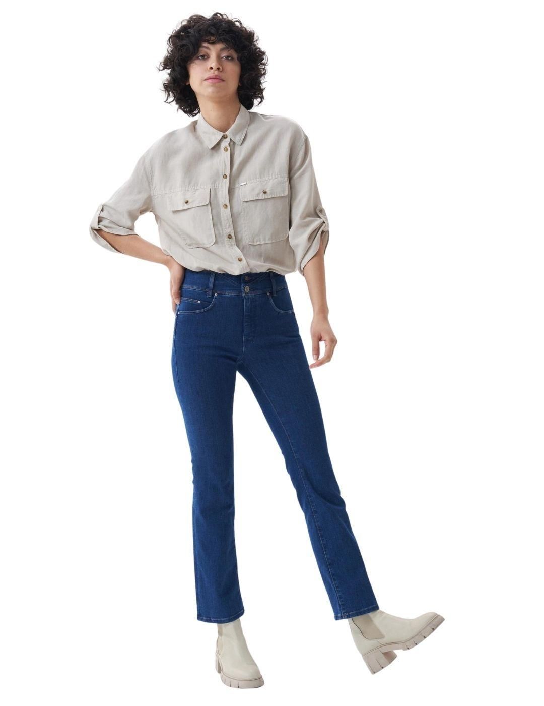 Camisa de tencel con bolsillo Salsa Jeans Arena - Bicos de Fío