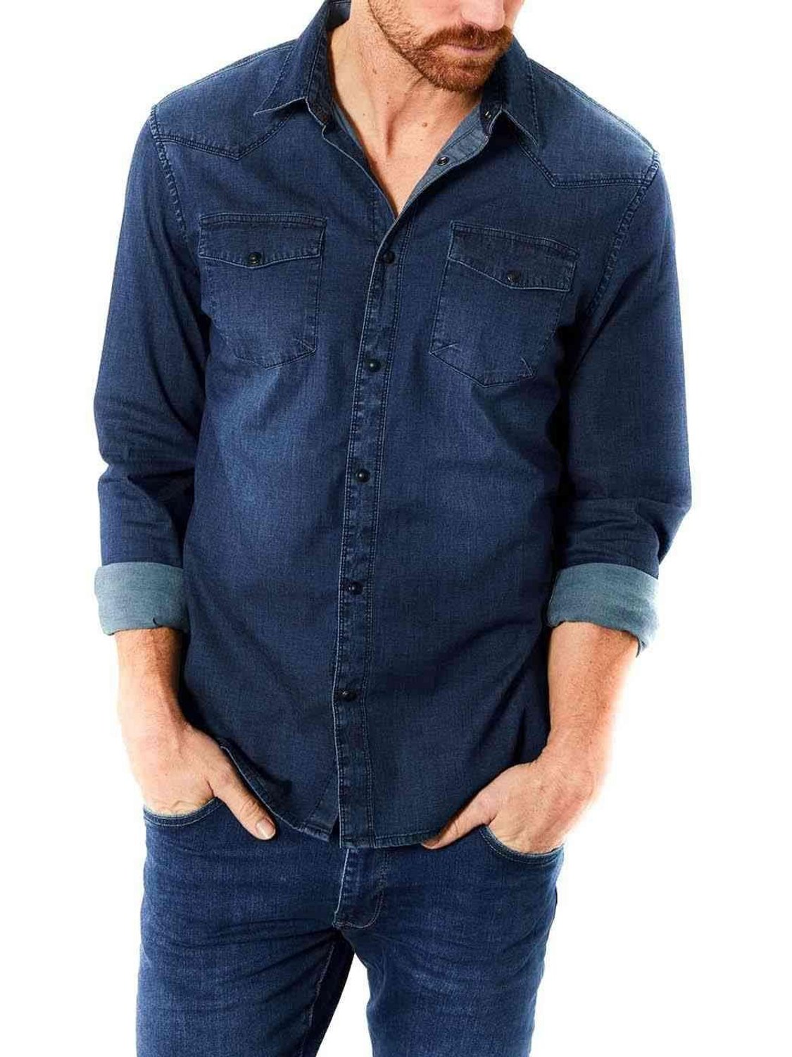 Camisa M/L PETROL Dark Indigo Denim - Bicos de Fío
