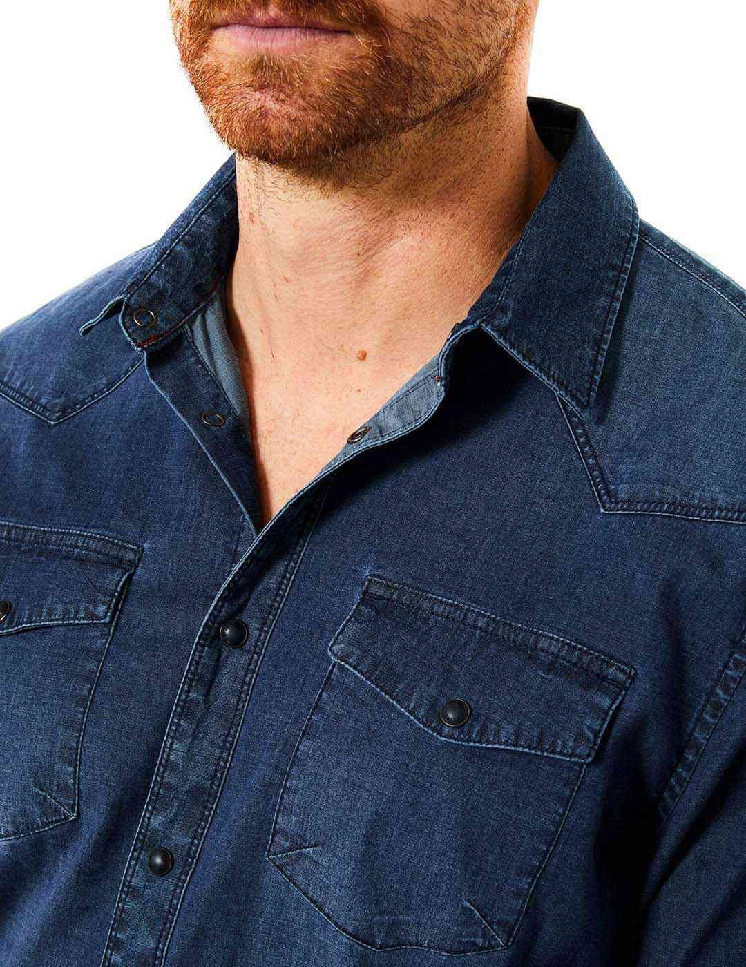 Camisa M/L PETROL Dark Indigo Denim - Bicos de Fío