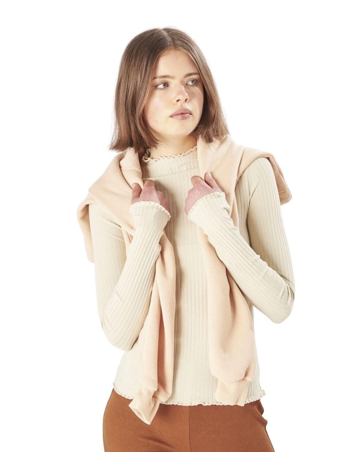 Camiseta básica manga larga 24 Colours Beige - Bicos de Fío