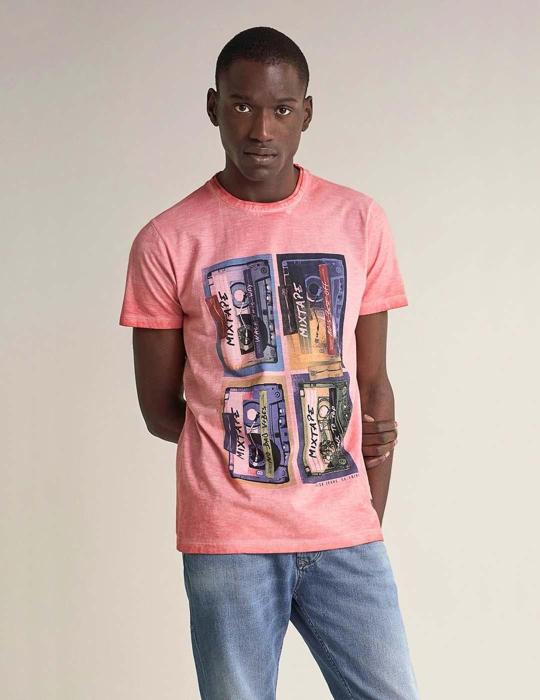 Camiseta Salsa Jeans Print Rosa - Bicos de Fío