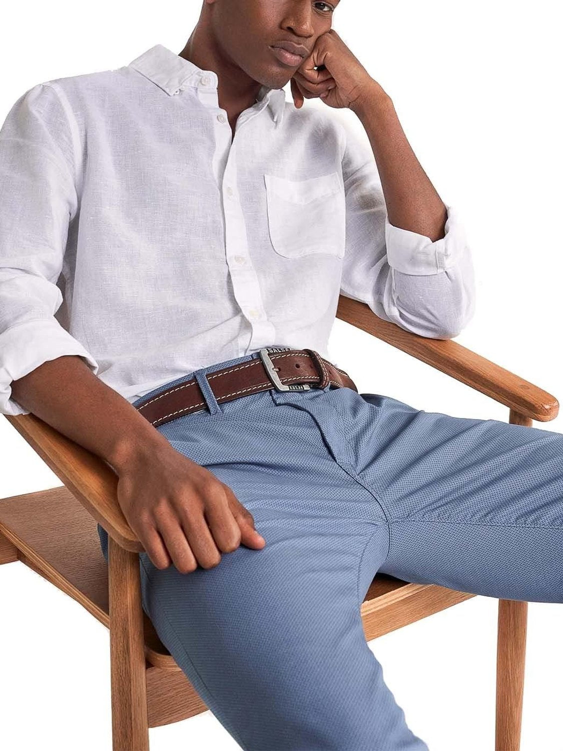 Cinturón de piel con puntadas Salsa Jeans Marrón Oscuro - Bicos de Fío