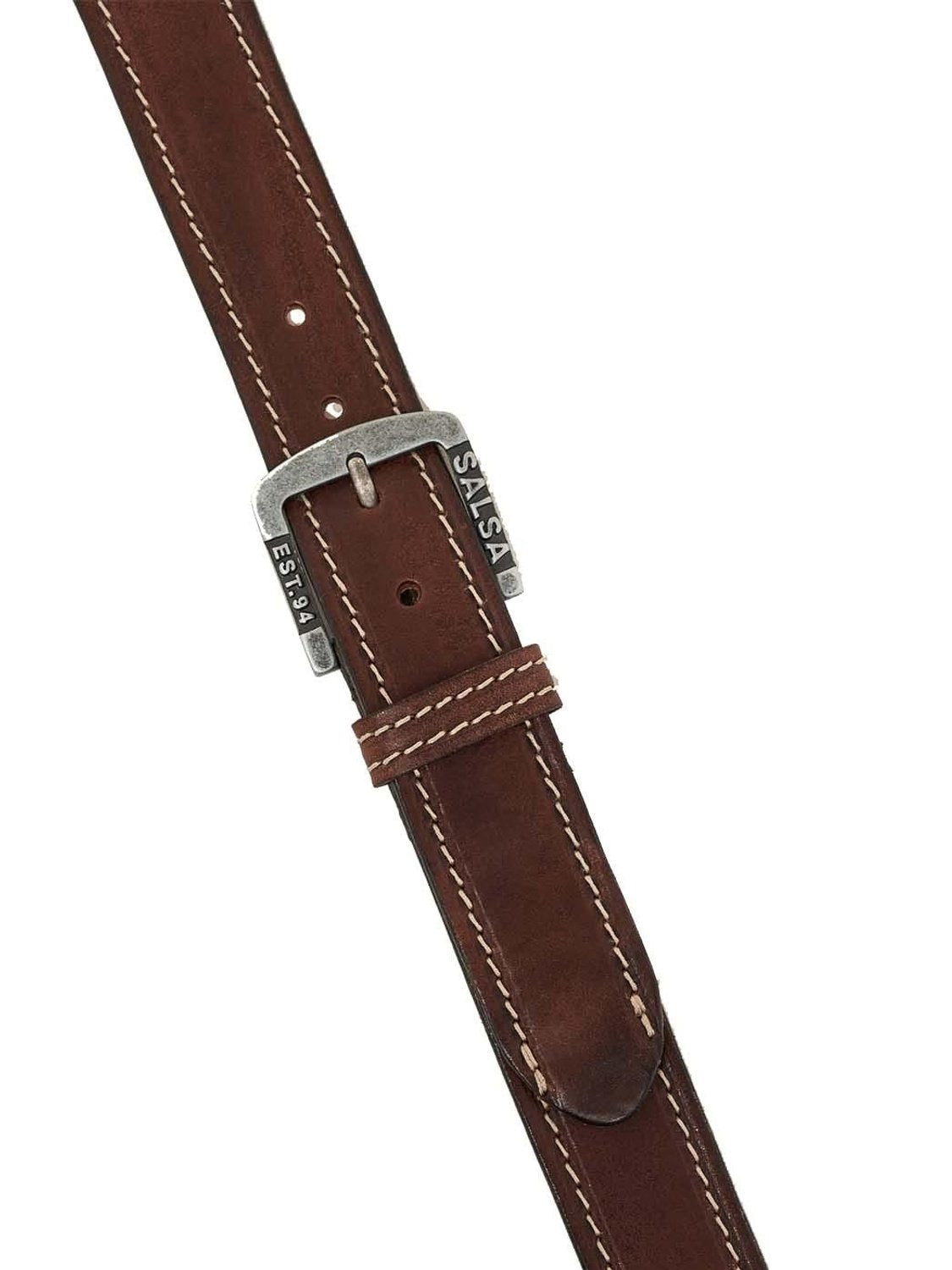 Cinturón de piel con puntadas Salsa Jeans Marrón Oscuro - Bicos de Fío