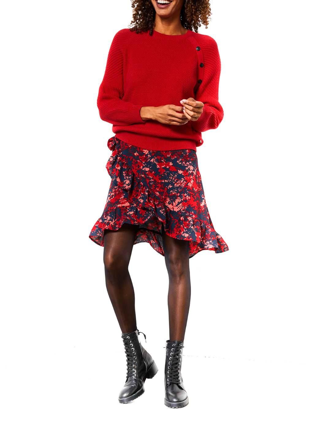 Falda PETROL Floral Patterned Roja - Bicos de Fío