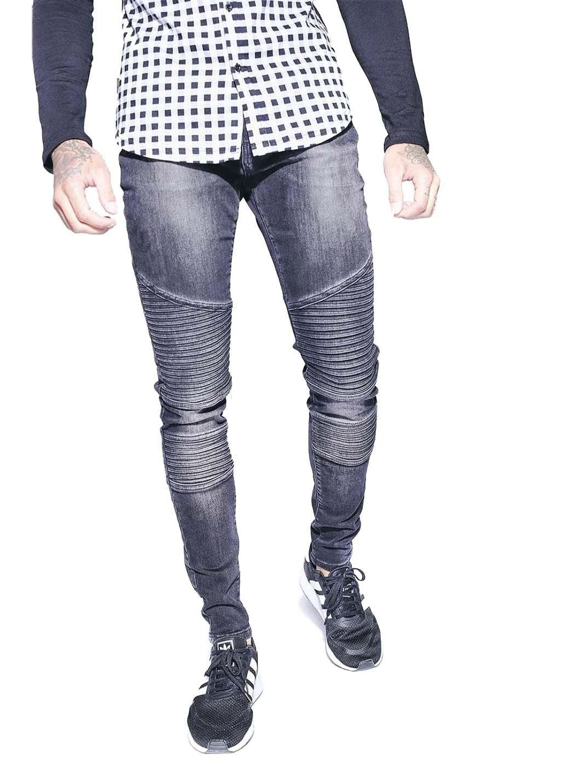 Jeans biker 11 Degrees Skinny Washed Black - Bicos de Fío