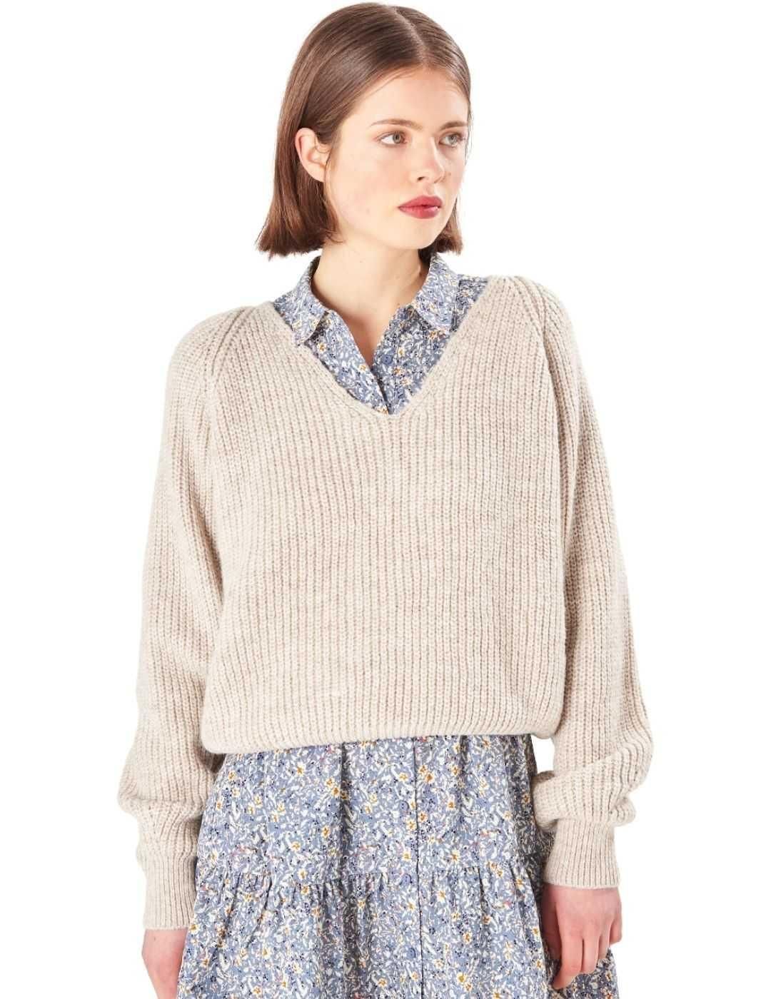 Jersey cuello pico 24 Colours Beige - Bicos de Fío