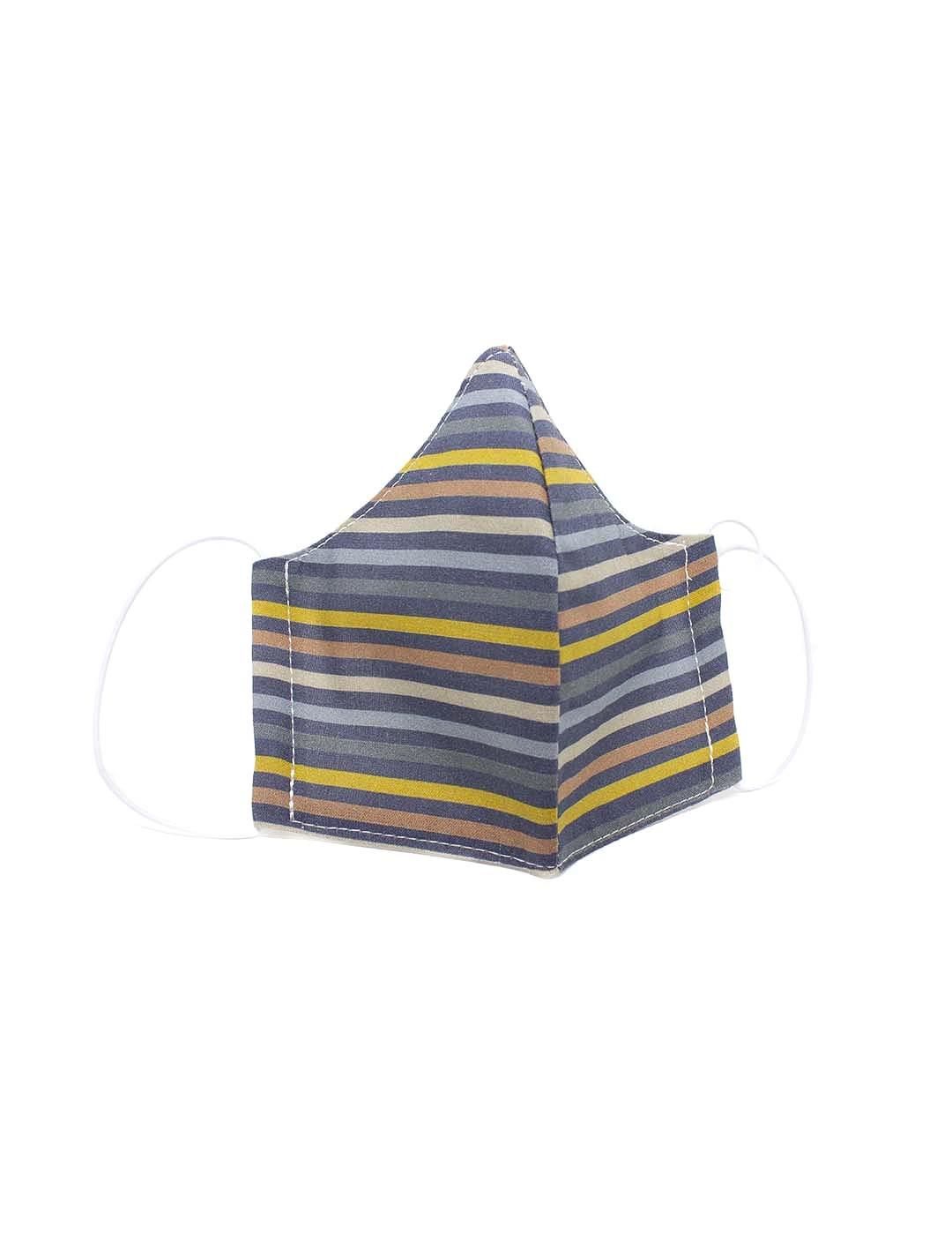 Mascarilla BtBox Junior Rayas Azul y Mostaza - Bicos de Fío