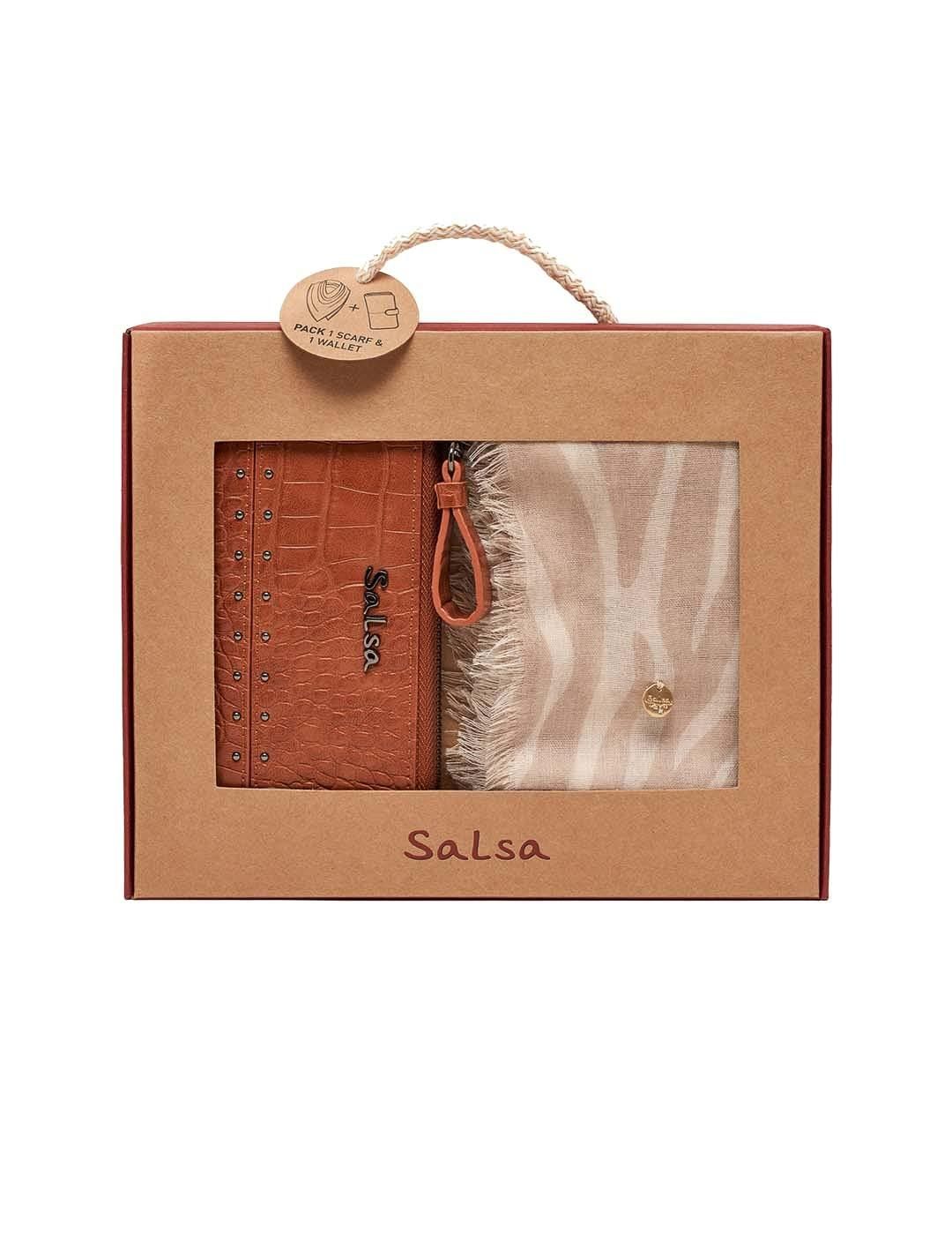 Pack Salsa Jeans Pañuelo Zebra y Monedero Beige - Bicos de Fío