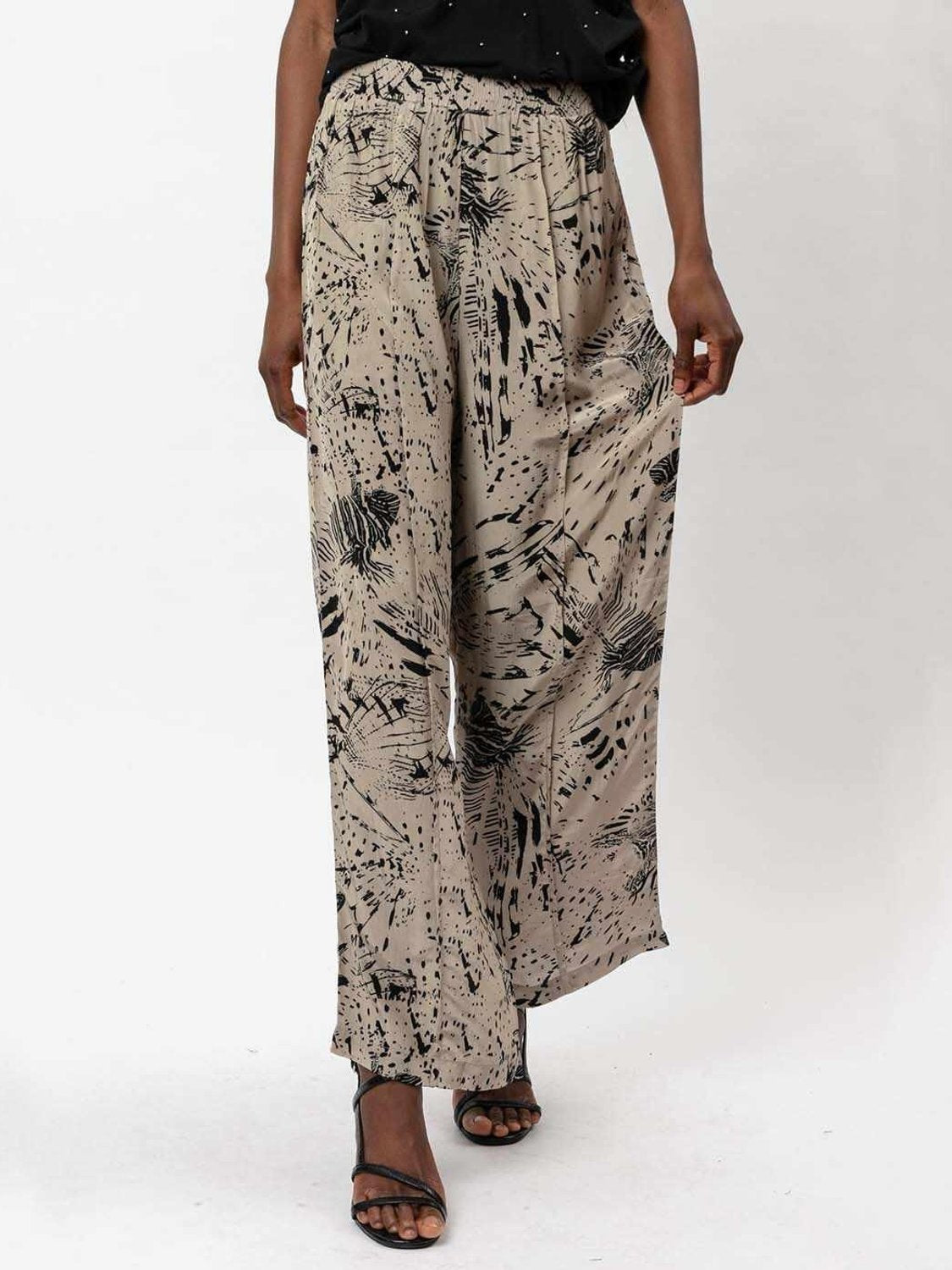 Pantalón ancho Religion estampado Taupe - Bicos de Fío