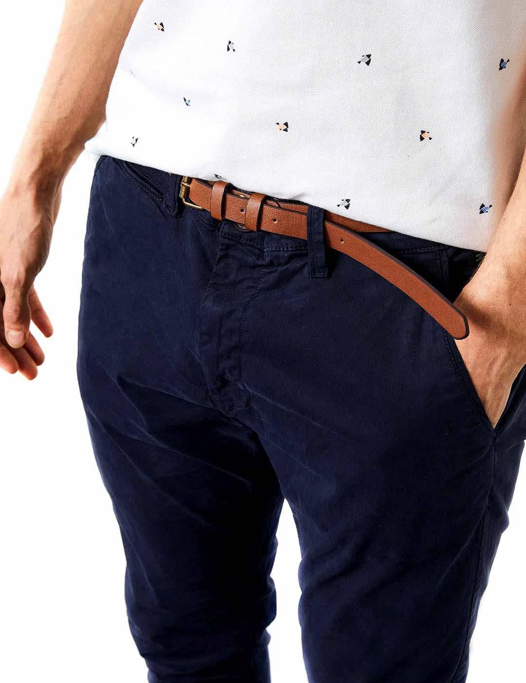 Pantalón Chino PETROL Deep Navy Cinturón Marino - Bicos de Fío